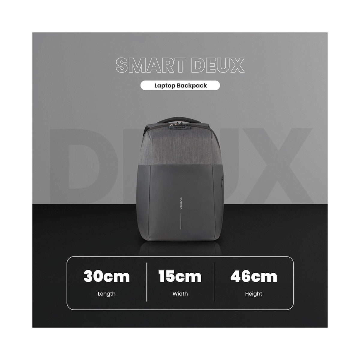 Volkano Smart Deux Laptop Backpack - Black/Charcoal