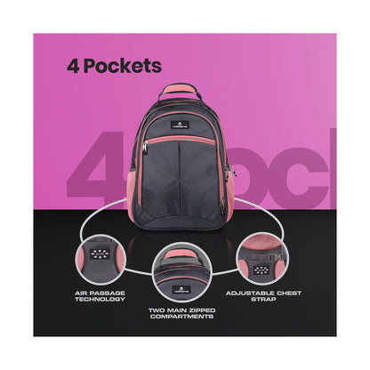 Volkano Orthopaedic Backpack 36l - Dark Grey/Pink