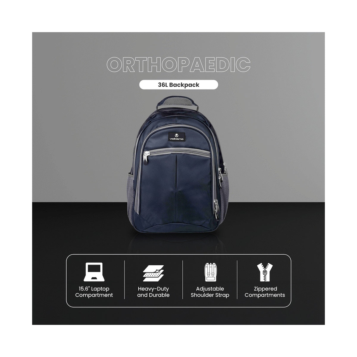 Volkano Orthopaedic Backpack 36l - Navy/Grey