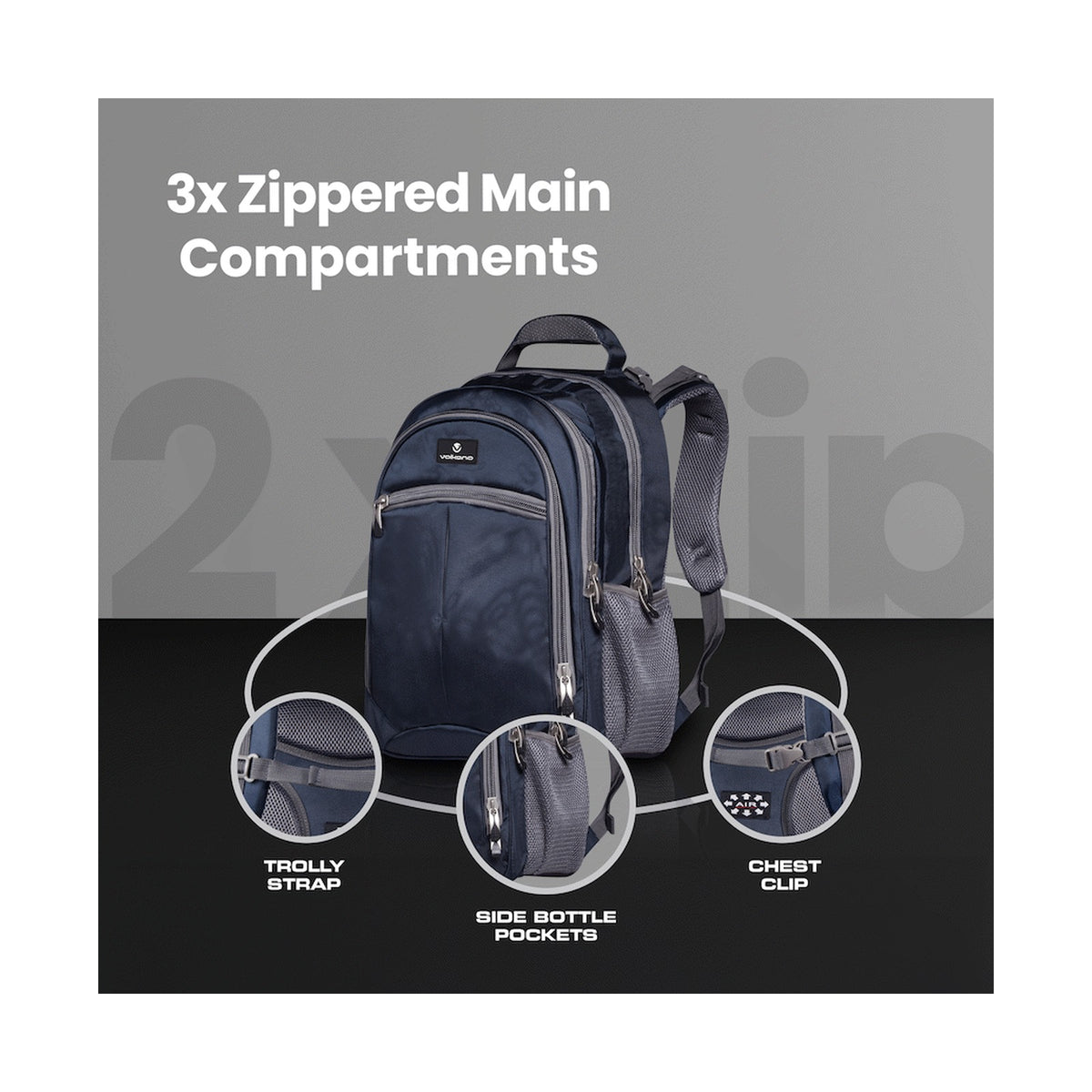 Volkano Orthopaedic Backpack 36l - Navy/Grey