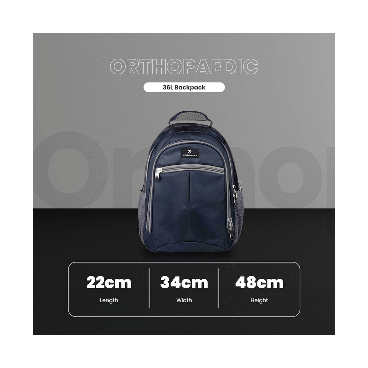 Volkano Orthopaedic Backpack 36l - Navy/Grey