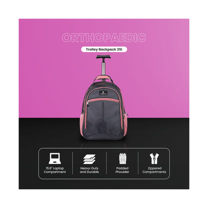 Volkano Orthopaedic Trolley Backpack 35l - Dark Grey/Pink