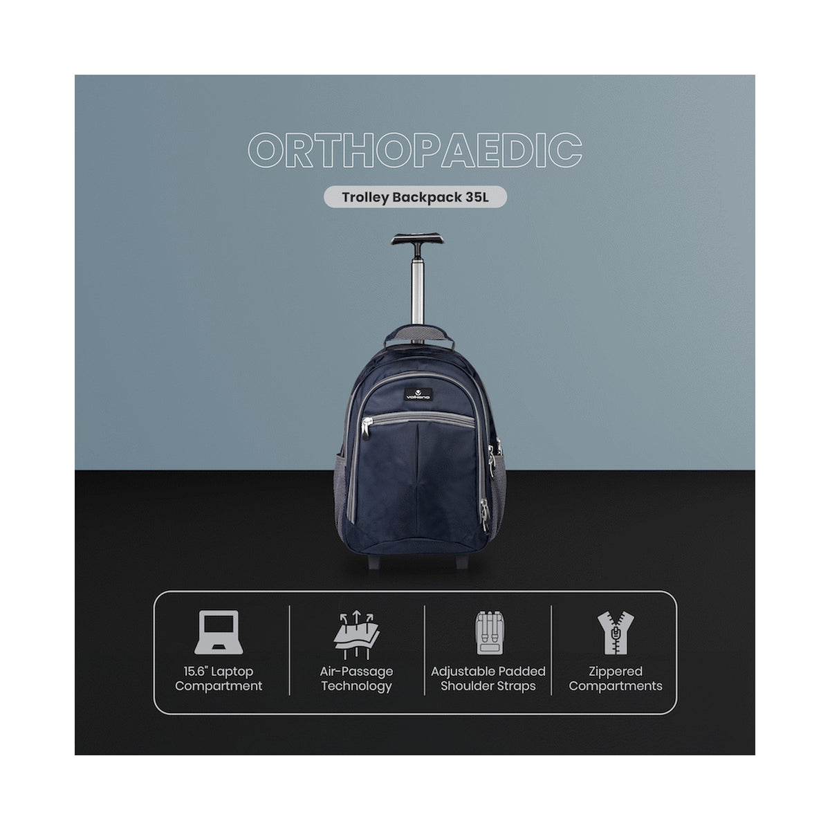 Volkano Orthopaedic Trolley Backpack 35l - Navy/Grey