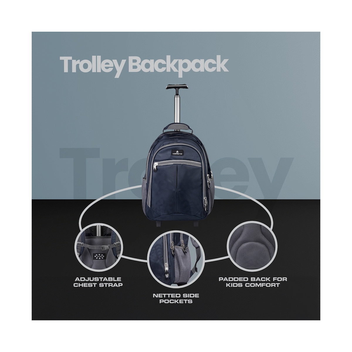 Volkano Orthopaedic Trolley Backpack 35l - Navy/Grey