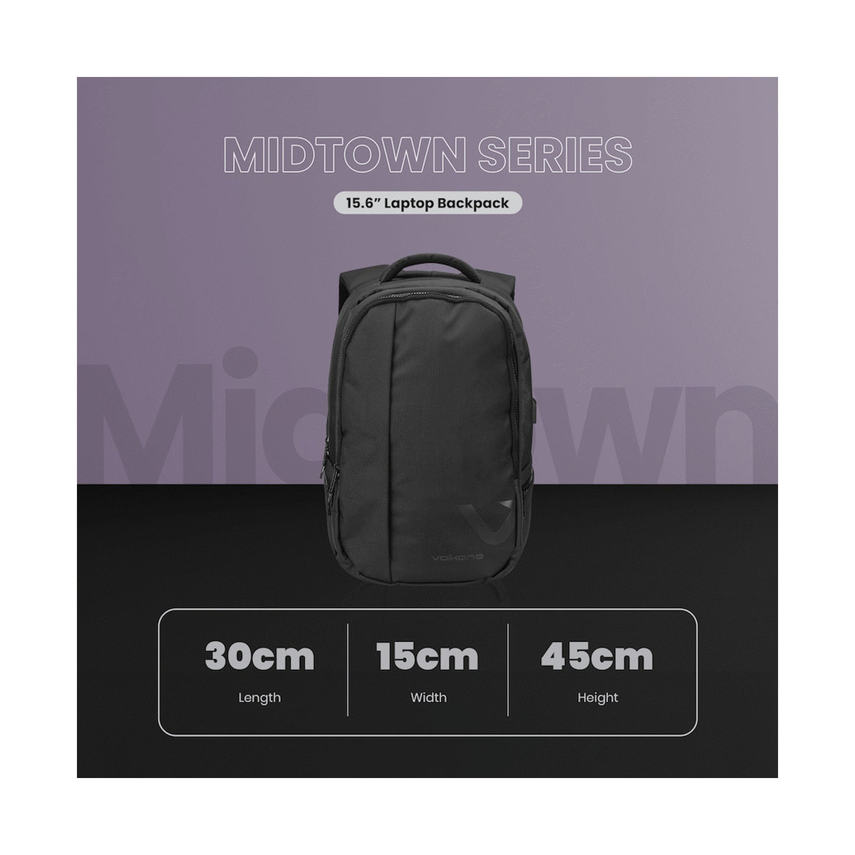 Volkano Midtown 15.6" Laptop Backpack - Black