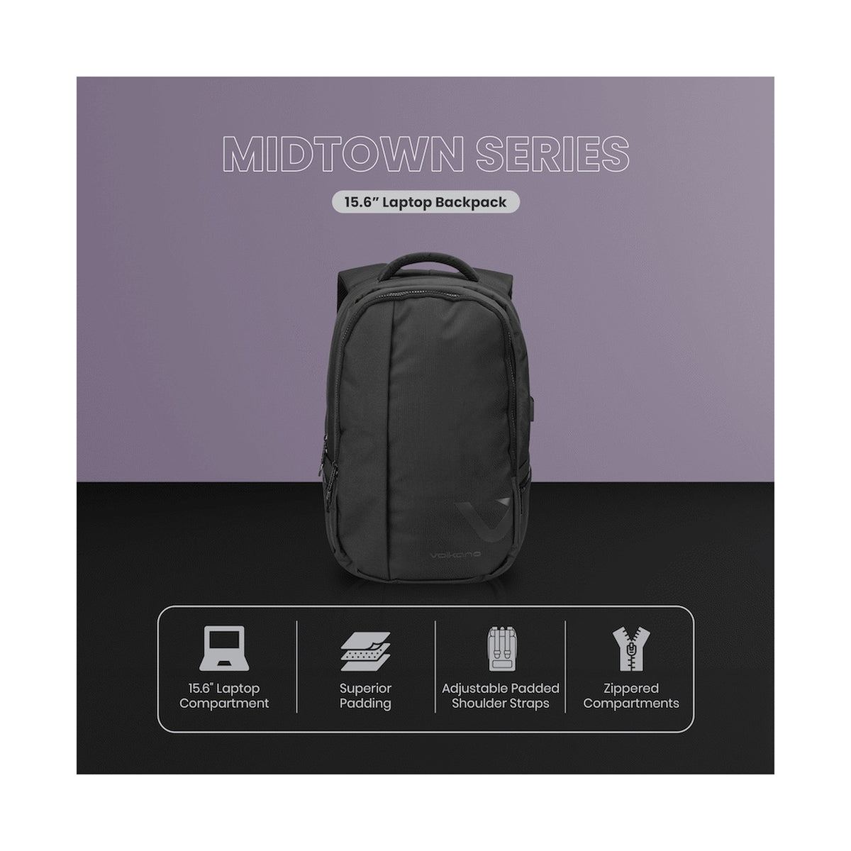 Volkano Midtown 15.6" Laptop Backpack - Black