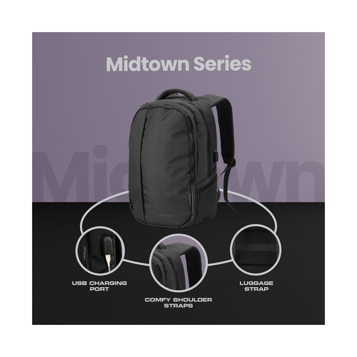Volkano Midtown 15.6" Laptop Backpack - Black