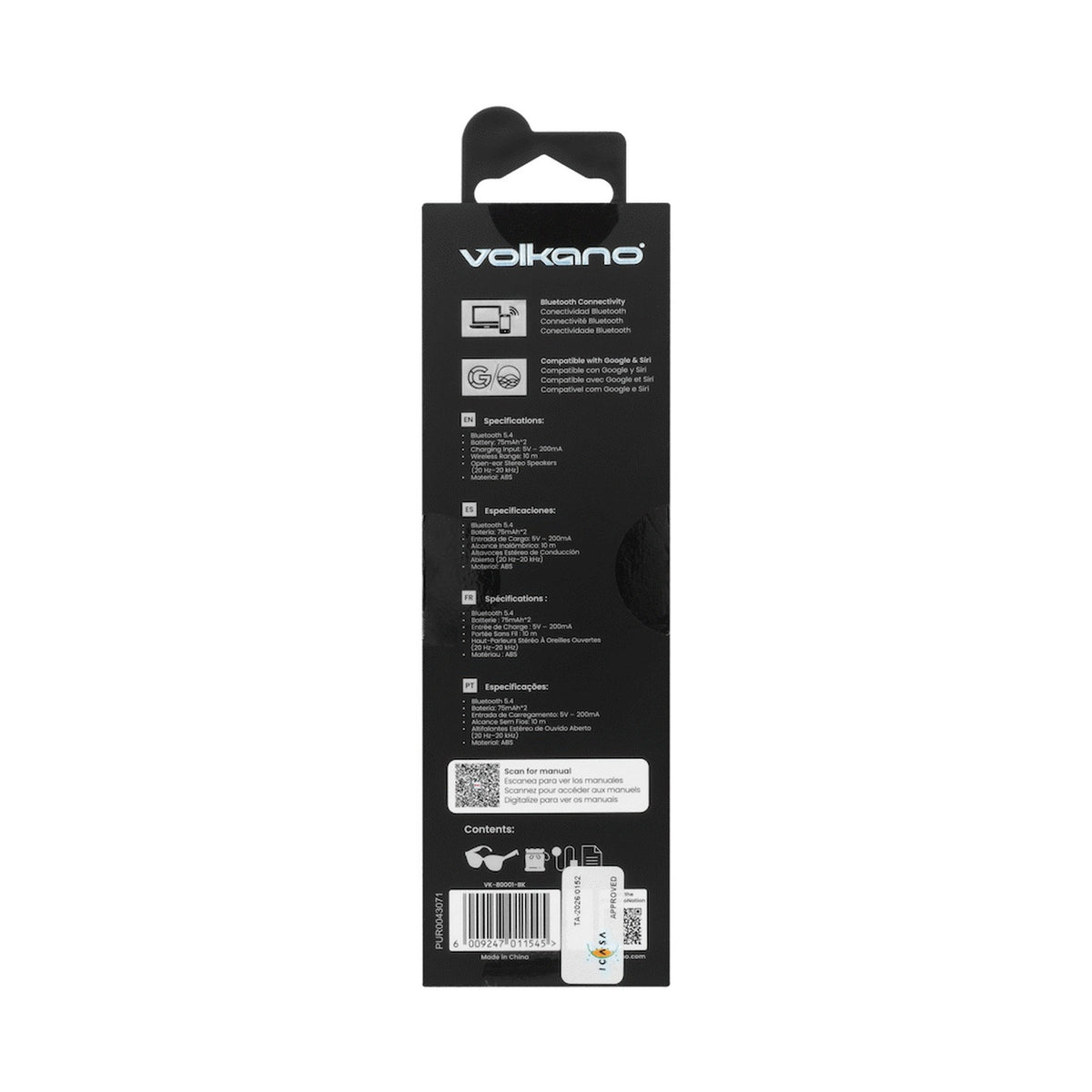 Volkano Sonique Series Bluetooth Audio Glasses - Dark Lenses