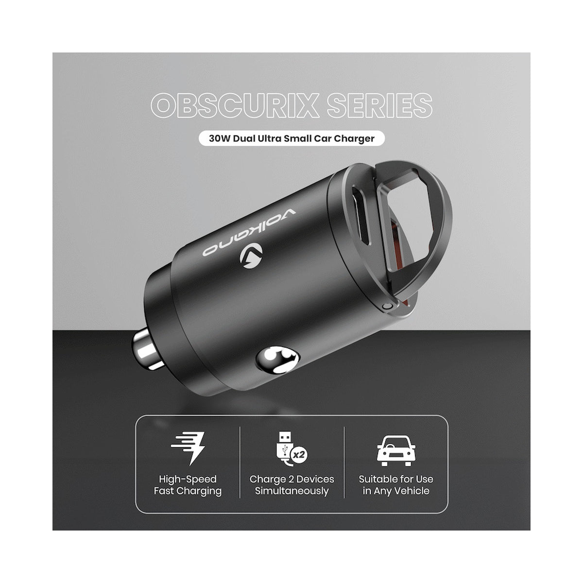 Volkano Obscurix Series 30w PD Dual USB-A and USB-C Ultra Small Car Charger