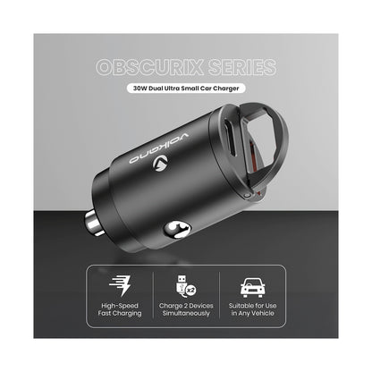 Volkano Obscurix Series 30w PD Dual USB-A and USB-C Ultra Small Car Charger