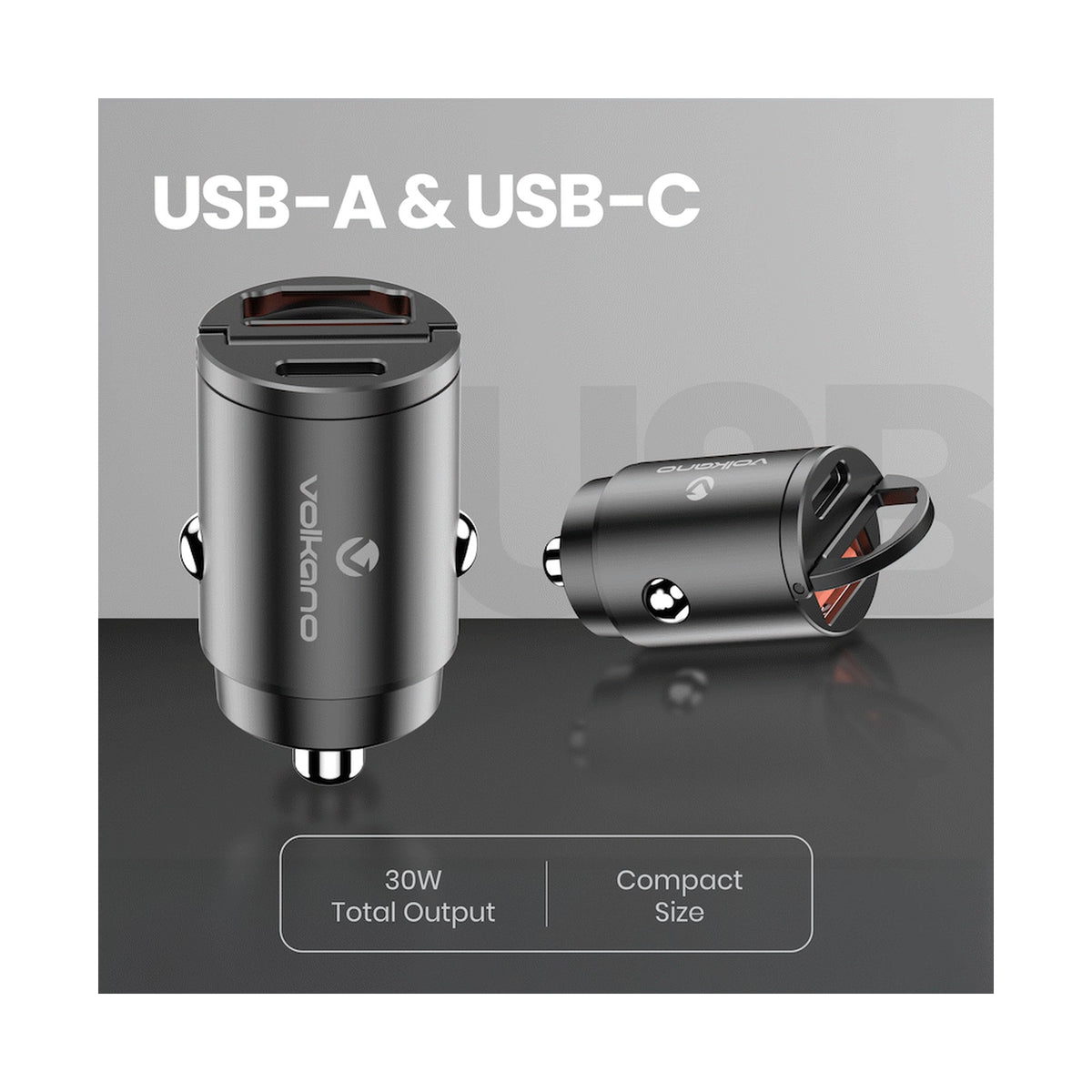 Volkano Obscurix Series 30w PD Dual USB-A and USB-C Ultra Small Car Charger