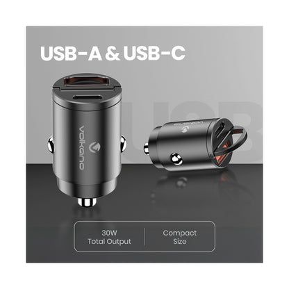 Volkano Obscurix Series 30w PD Dual USB-A and USB-C Ultra Small Car Charger