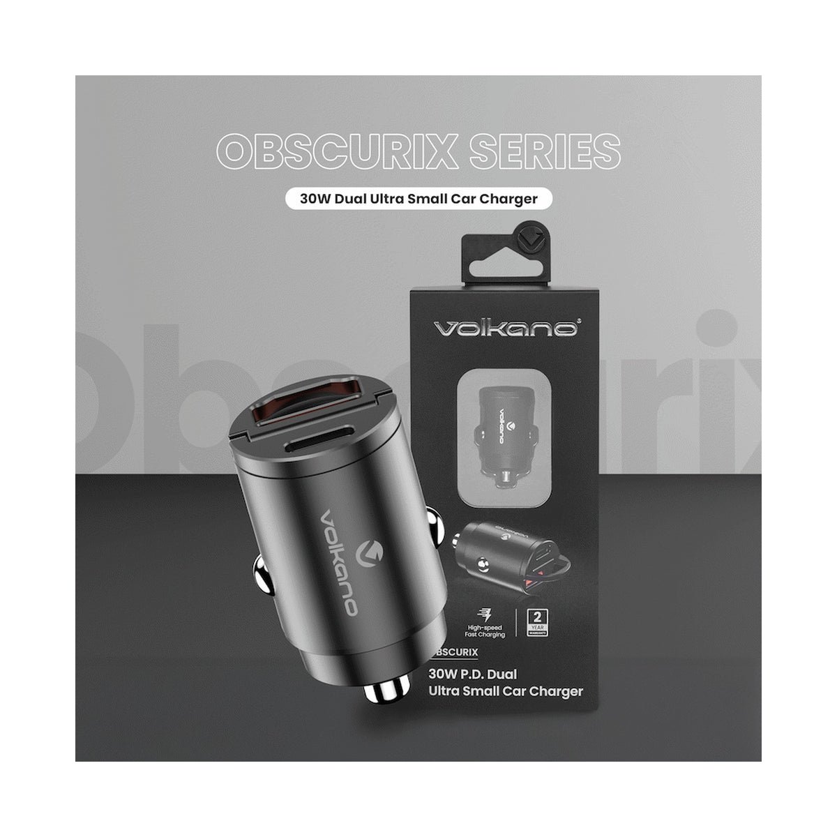 Volkano Obscurix Series 30w PD Dual USB-A and USB-C Ultra Small Car Charger