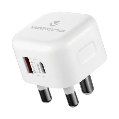 Volkano Robust Series 3-Pin SA to 20w PD + QC 3.0 Wall Charger