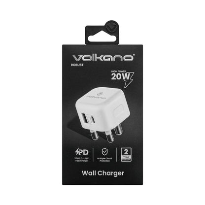 Volkano Robust Series 3-Pin SA to 20w PD + QC 3.0 Wall Charger