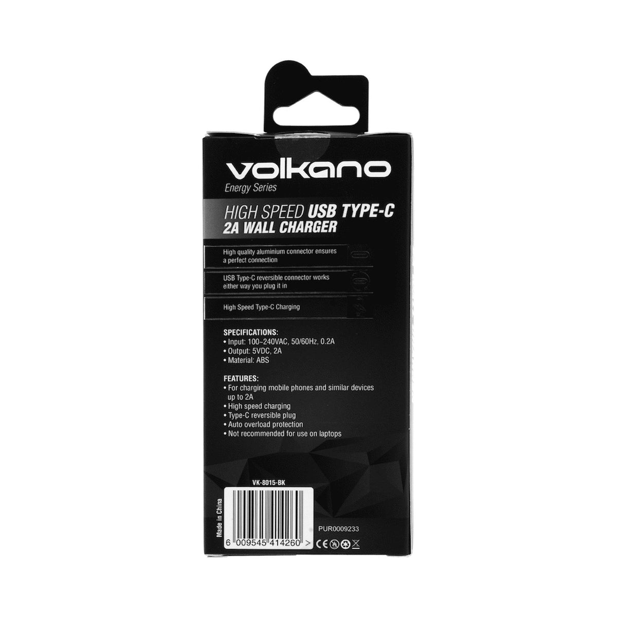 Volkano Energy Series USB Type-C 2a Wall Charger