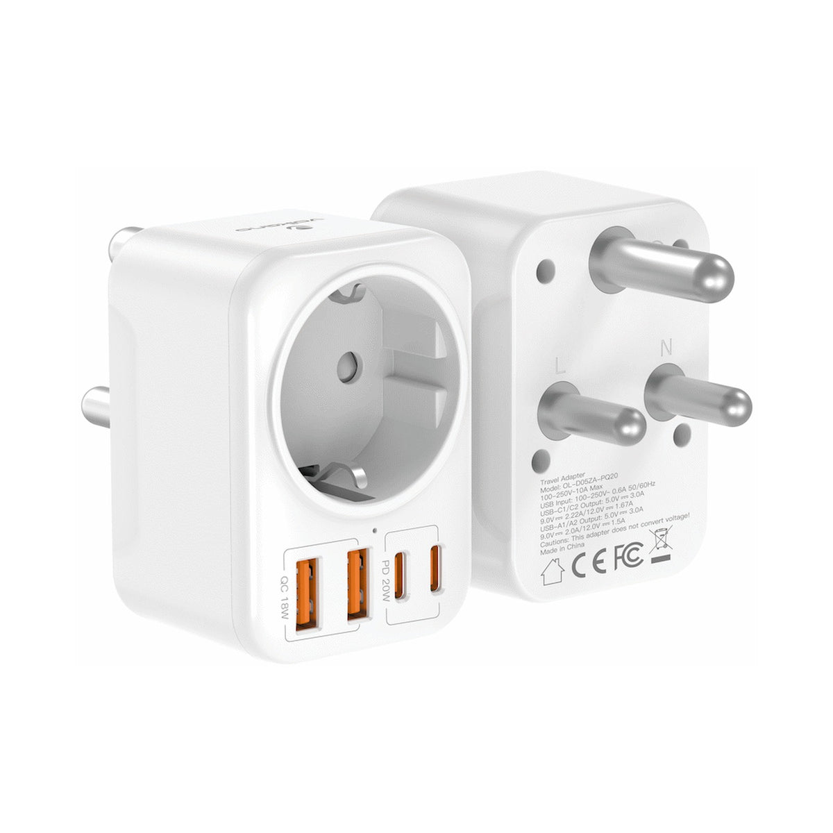 Volkano MultiVolt Series 2x USB-A + 2x USB-C adaptor SA Plug to multi travel socket 20Watt