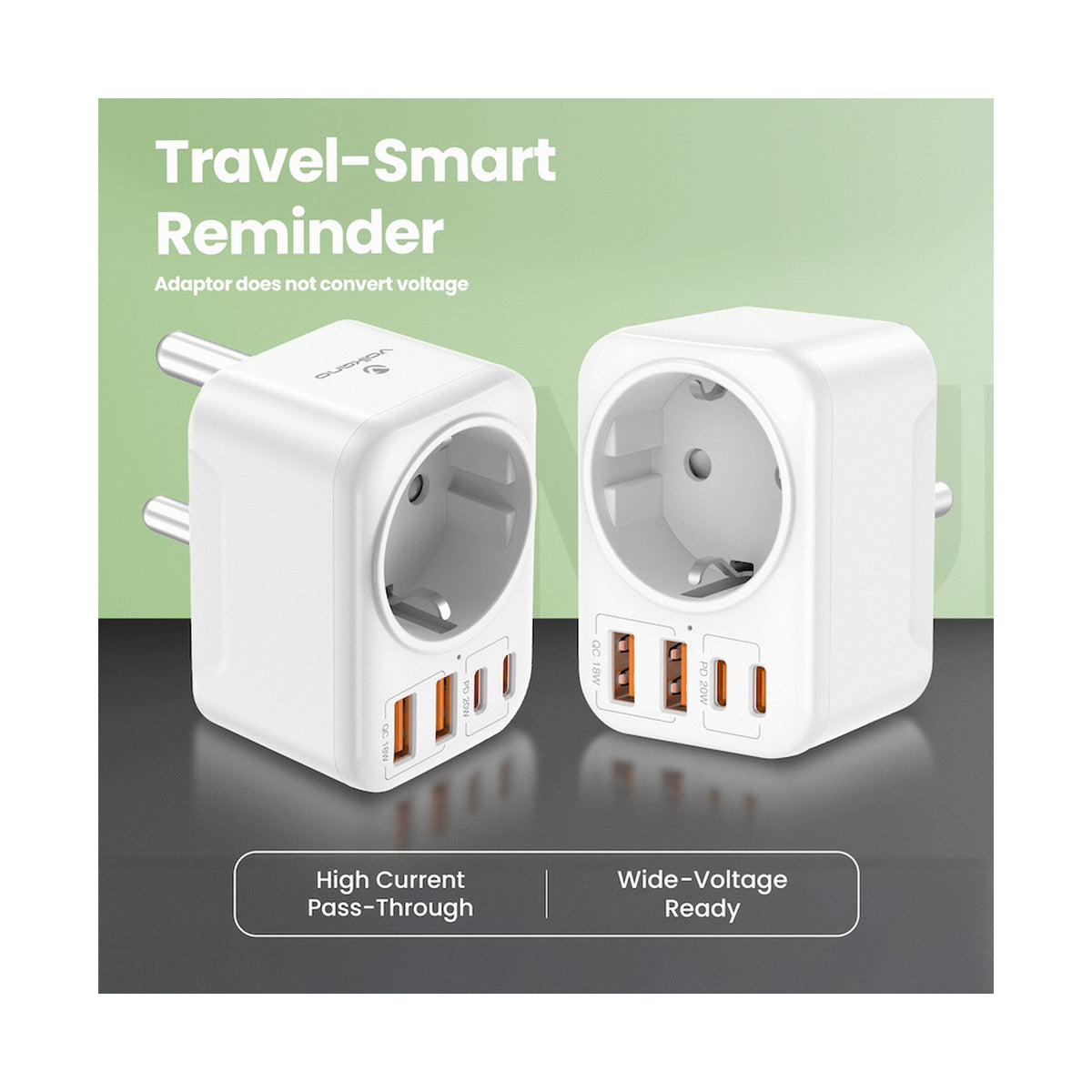 Volkano MultiVolt Series 2x USB-A + 2x USB-C adaptor SA Plug to multi travel socket 20Watt