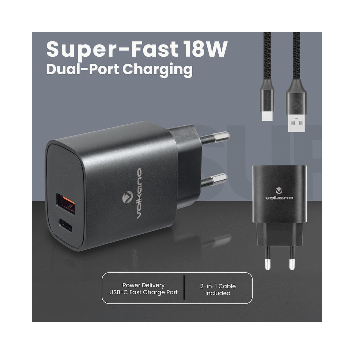 Volkano Express Series QC3.0 + PD Wall Charger - 20w with Cable