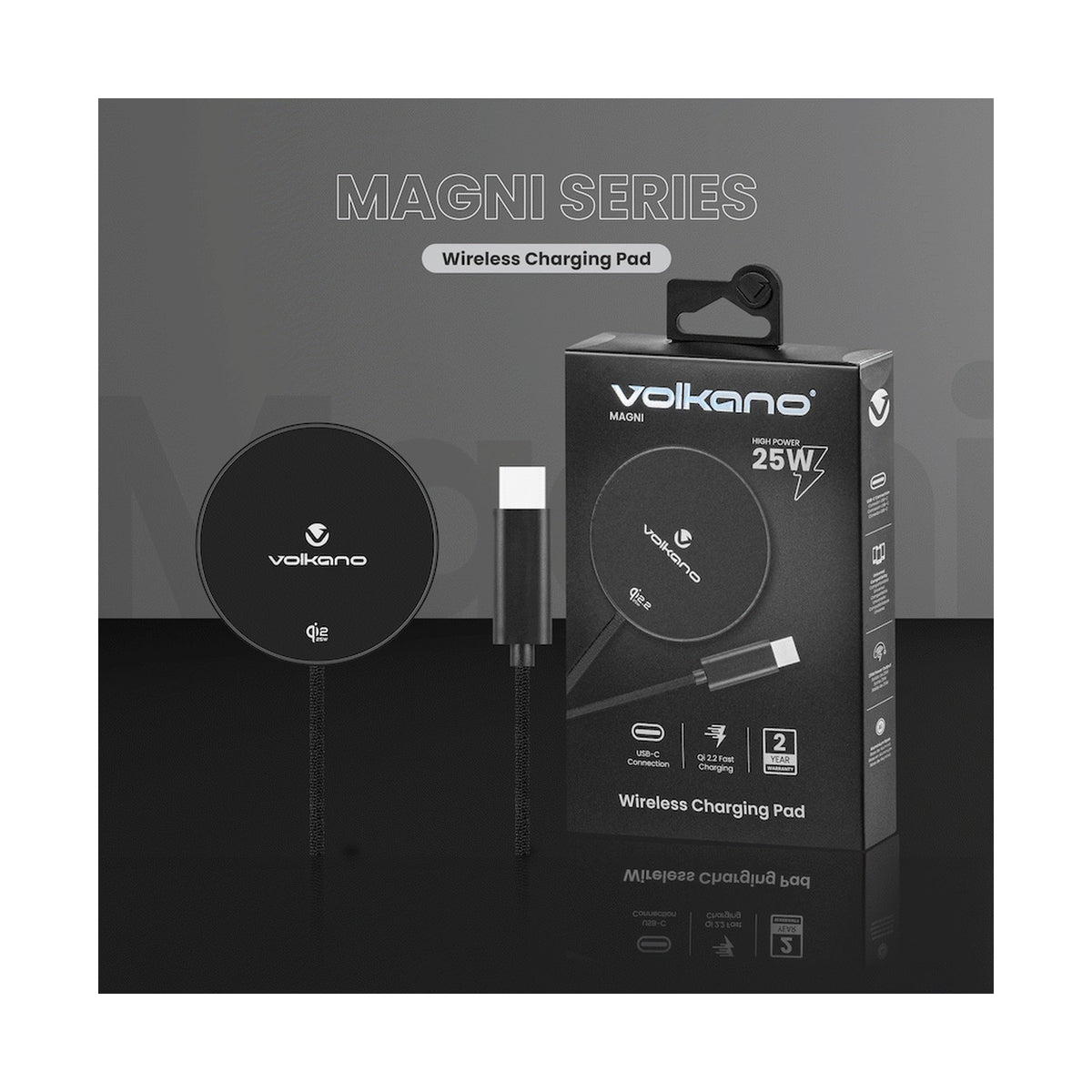 Volkano Magni Series Qi2.2 25W Wireless Charging Pad - Black
