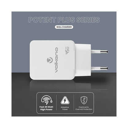 Volkano Potent Plus series 45W GaN Compact Dual USB and USB-C PD Wall Charger