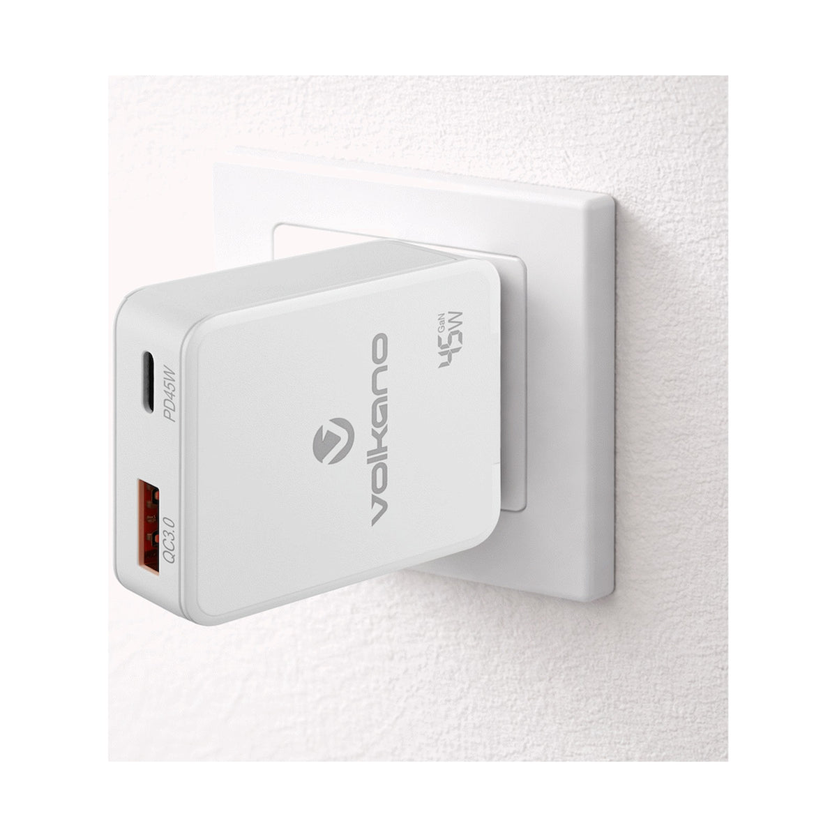 Volkano Potent Plus series 45W GaN Compact Dual USB and USB-C PD Wall Charger