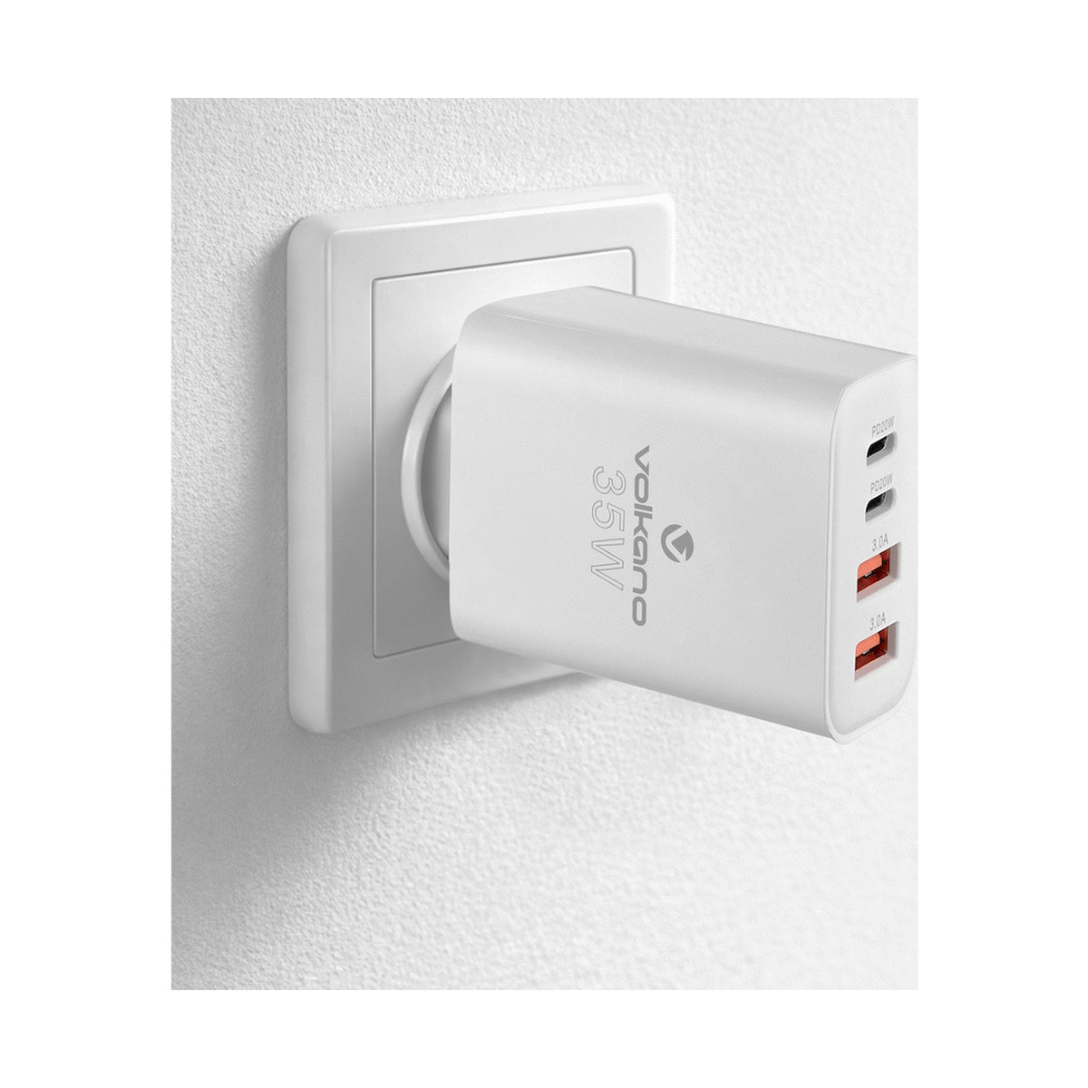 Volkano Quad Series 2x PD USB-C 2x USB-A 3a 35W Wall Charger