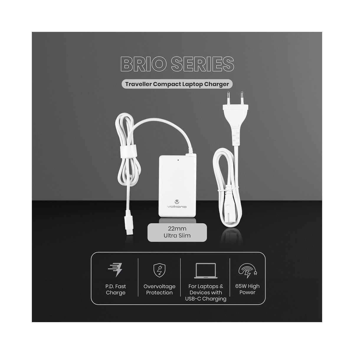 Volkano Brio Traveller Compact 65w GaN Laptop Charger