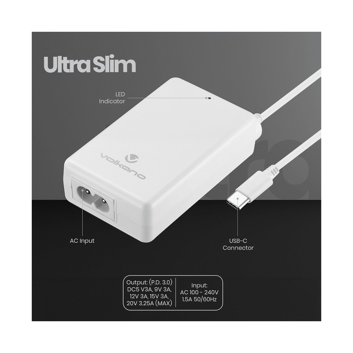 Volkano Brio Traveller Compact 65w GaN Laptop Charger