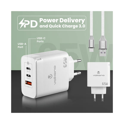 Volkano Potent Trio 65w GaN 3 Port Wall Charger