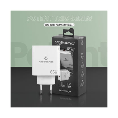 Volkano Potent Trio 65w GaN 3 Port Wall Charger