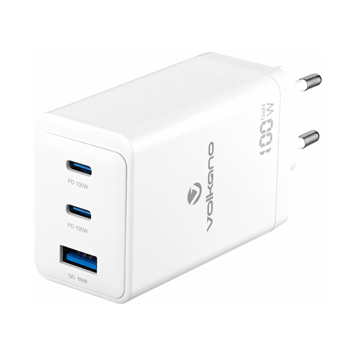Volkano WattPro Series Triple Port 100W GaN Wall Charger - White