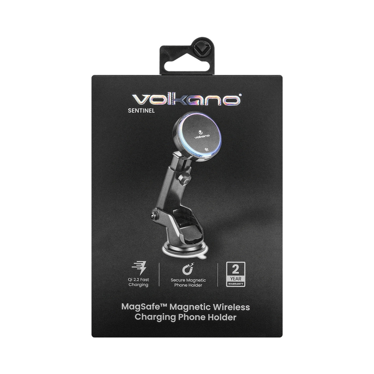 Volkano Sentinel Series Qi2.2 Magnetic Wireless Charging Car Dash Mount Phone Holder - Black