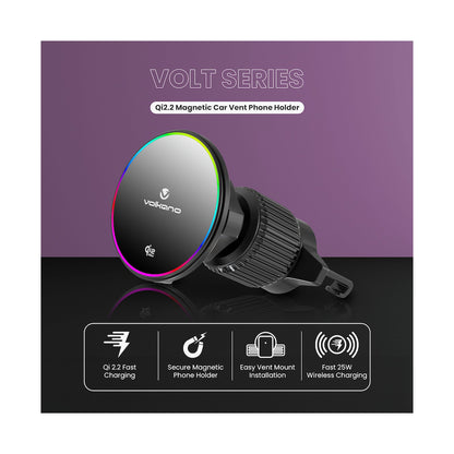Volkano Volt Series Qi2.2 Magnetic Car Vent Phone Holder - Black