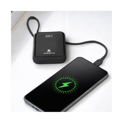 Volkano Solace Series 10 000 mAh Power Bank with Built-in USB-C & Lightning Cable - Black