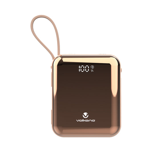 Volkano Solace Series 10 000 mAh Power Bank with Built-in USB-C & Lightning Cable - Pink & Rose Gold