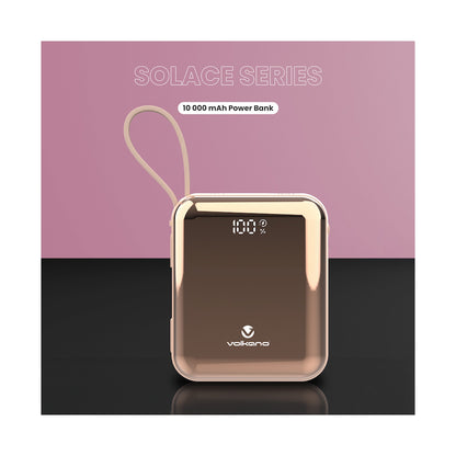 Volkano Solace Series 10 000 mAh Power Bank with Built-in USB-C & Lightning Cable - Pink & Rose Gold