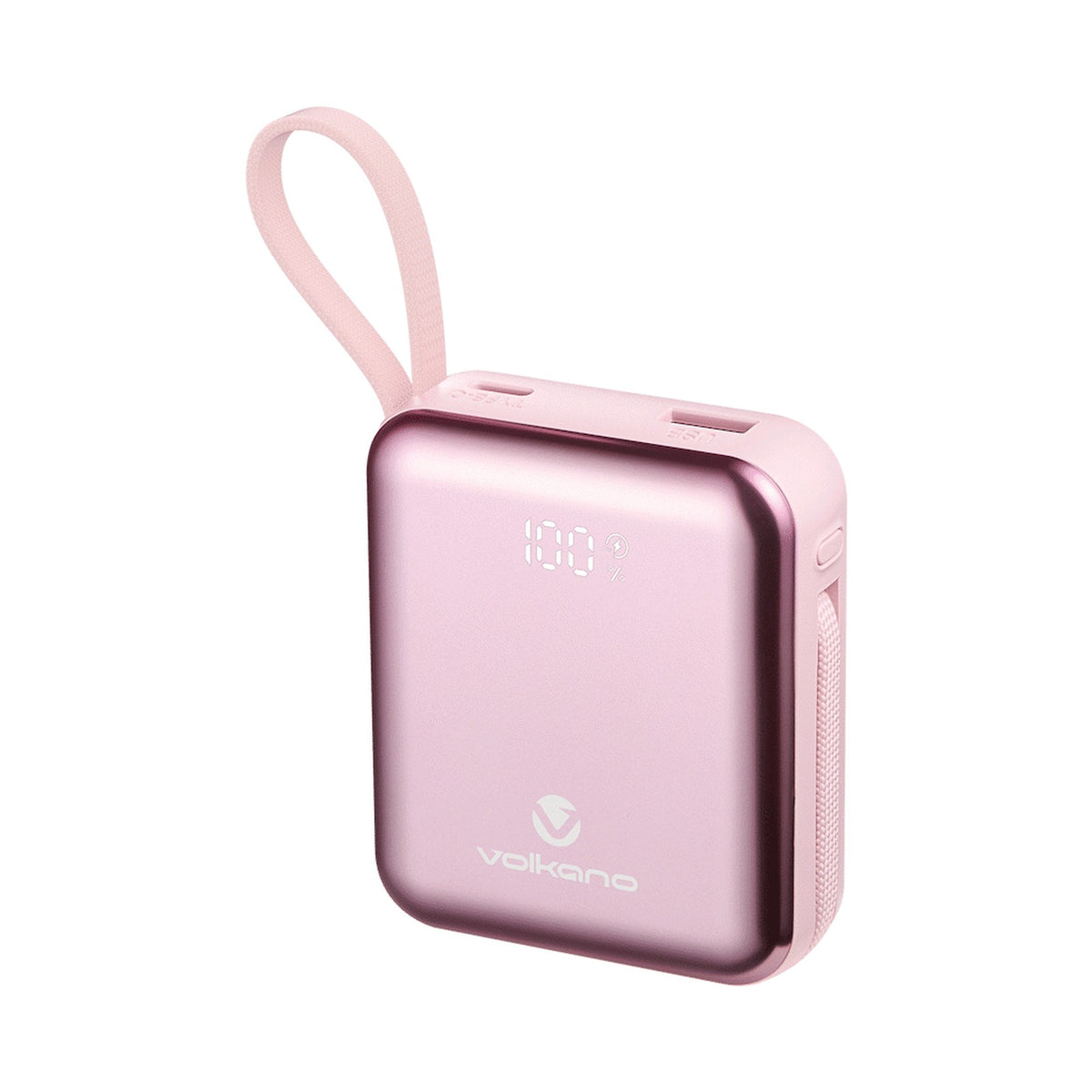 Volkano Solace Series 10 000 mAh Power Bank with Built-in USB-C & Lightning Cable - Pink & Rose Gold