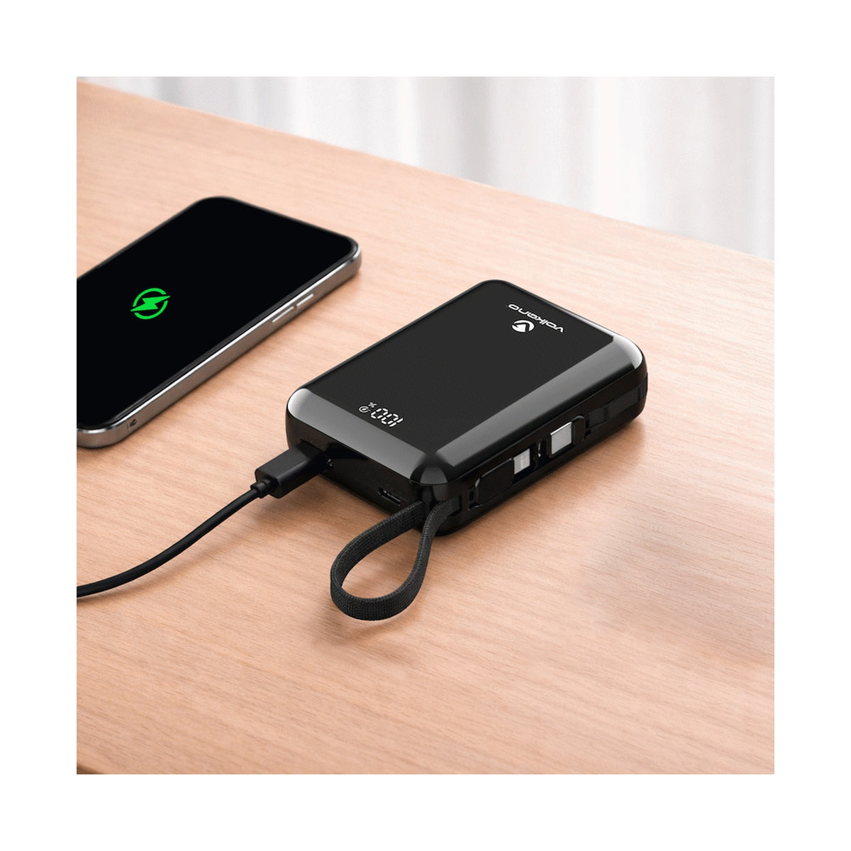Volkano Solace Series 20 000 mAh Power Bank with Built-in USB-C & Lightning Cable - Black