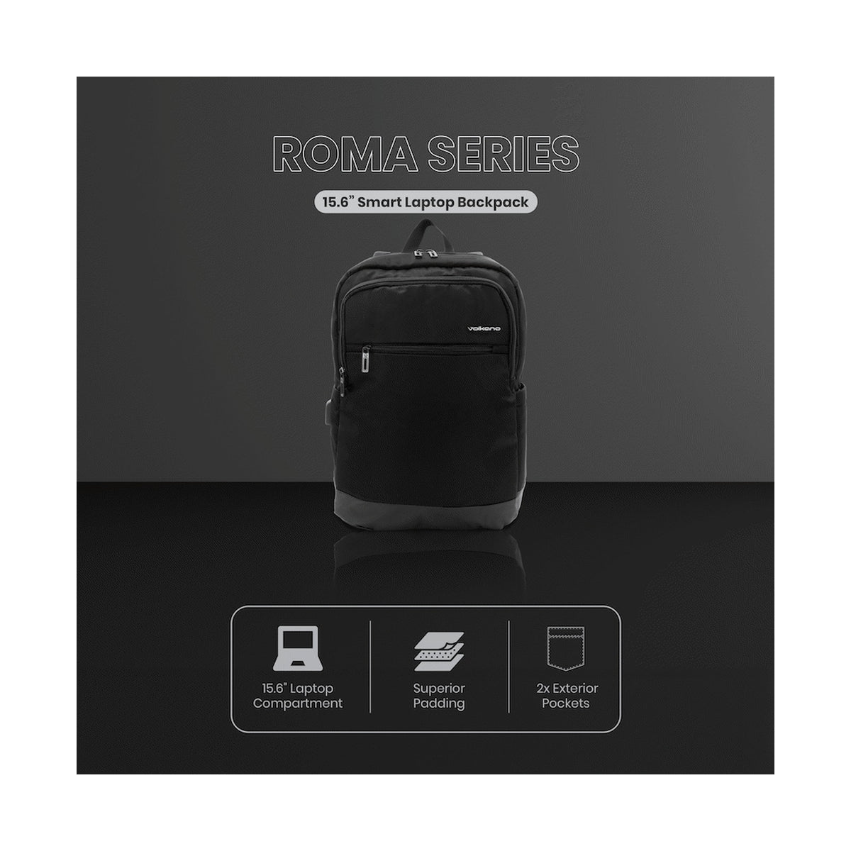 Volkano Roma 15.6" Smart Laptop Backpack - Black