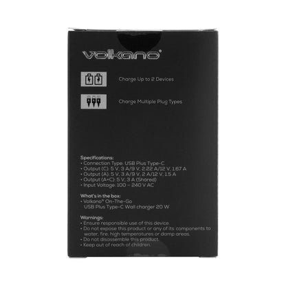 Volkano On-the-Go USB + Type-C 20w PD Wall Charger