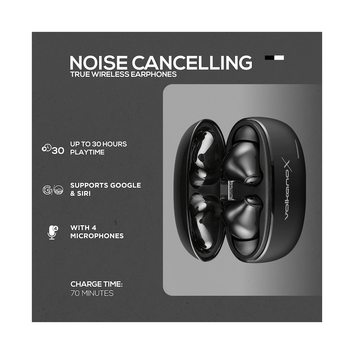 VolkanoX VXT200S Hybrid ANC TWS Earphones - Black