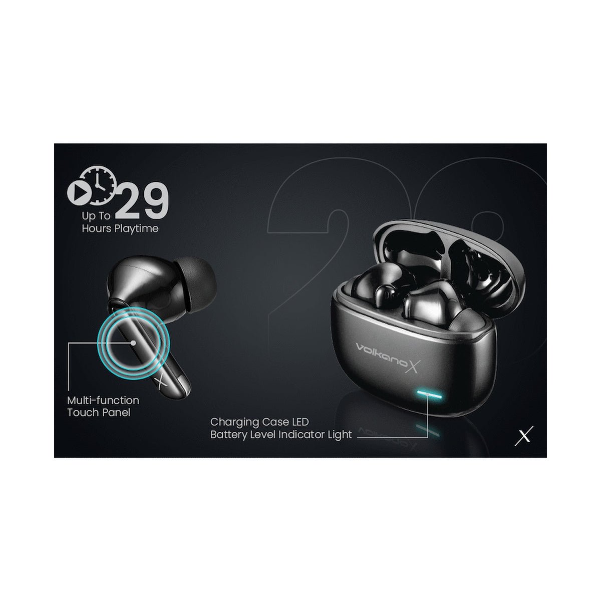 VolkanoX VXT200S Hybrid ANC TWS Earphones - Black