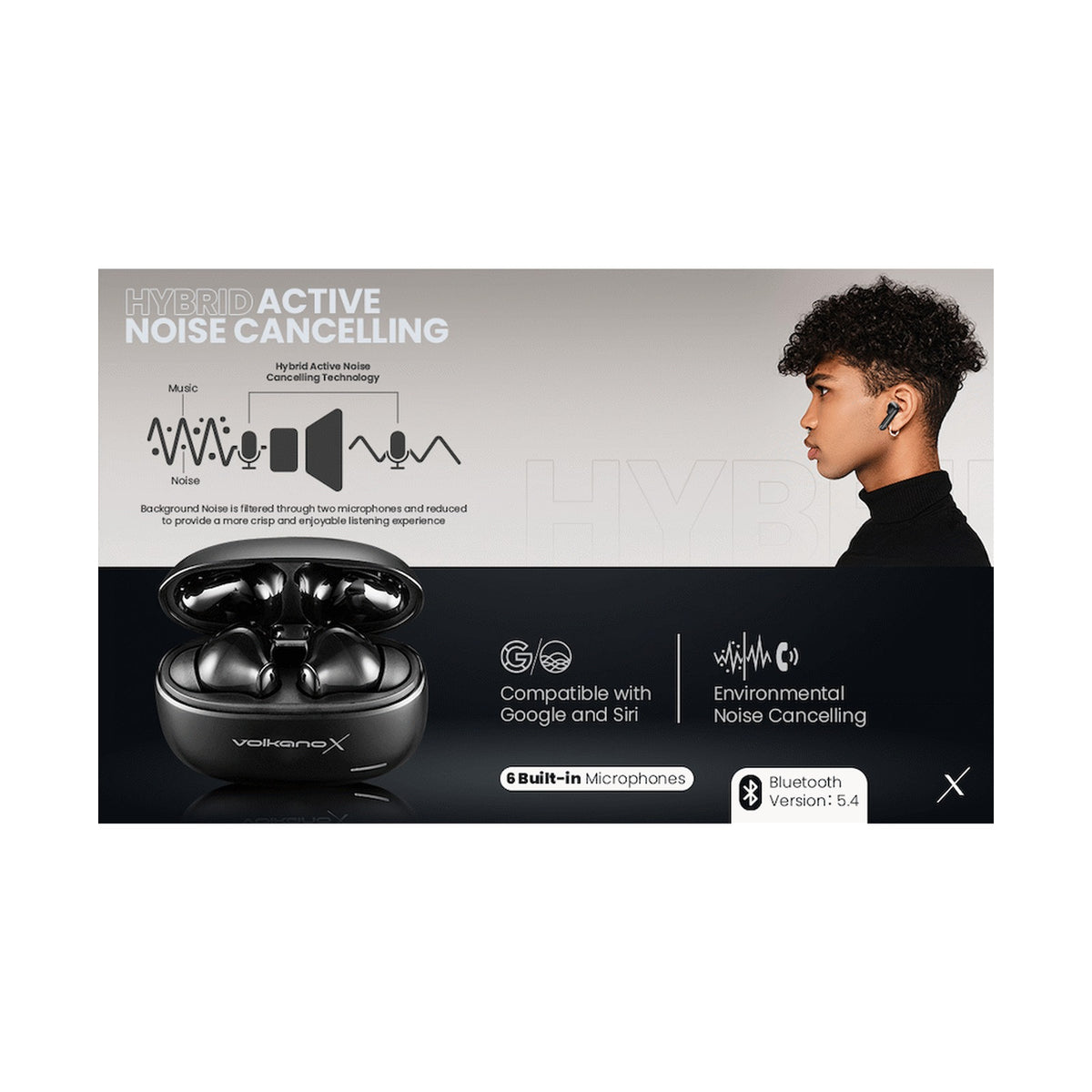 VolkanoX VXT200S Hybrid ANC TWS Earphones - Black