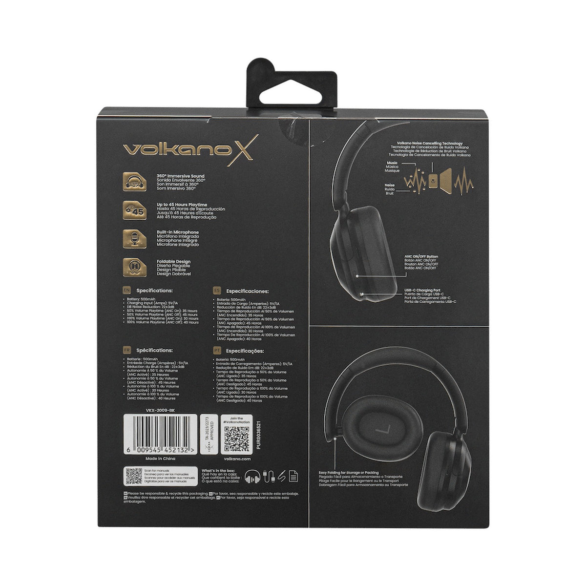 VolkanoX Halo ANC Bluetooth Headphone - Black