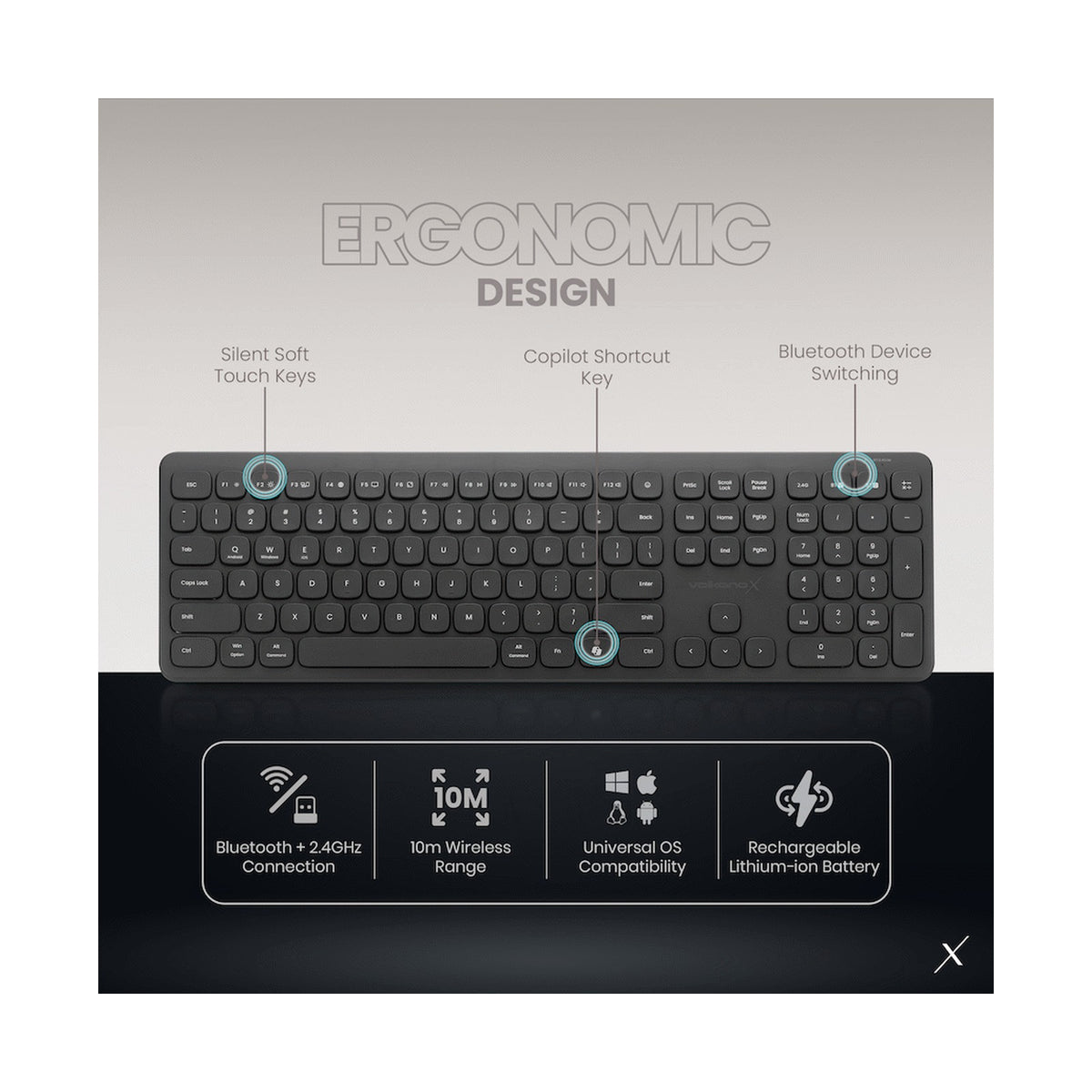 VolkanoX Ignite Bluetooth Wireless Keyboard and Mouse Combo - Graphite