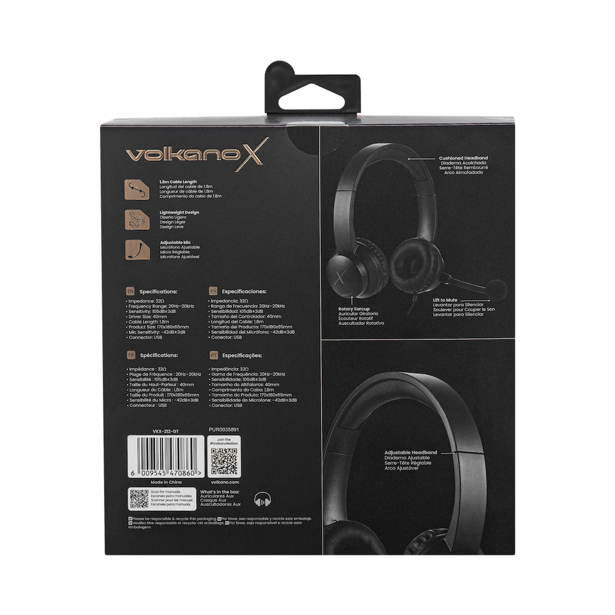 VolkanoX Chat Mk2 Series Wired USB Headset - Graphite
