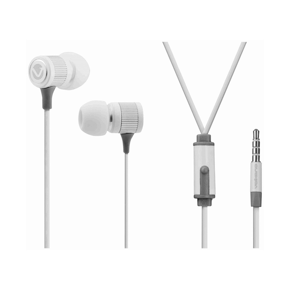 Volkano Earphones with Mic - Metallic Series - White