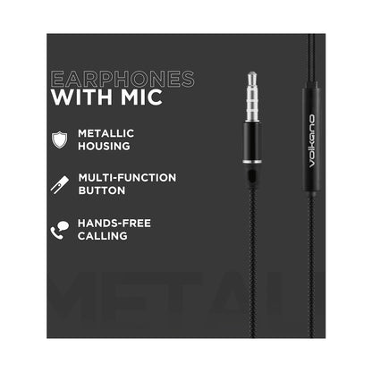 Volkano Earphones with Mic - STANNIC SERIES - Black