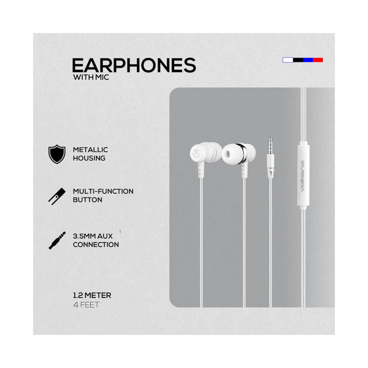 Volkano Earphones with Mic - Stannic Series - White